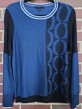 St. John Sport Petite Blue Wool Cashmere Blend Knit Sweater‎ Old Money Stripe P
